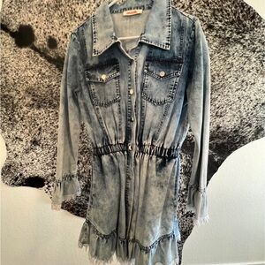 Vintage Wash Out Denim Ruffle Dress by Blush Out West (size small)-NEW